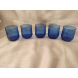 Vasitos De Vidrio Fino Azul Cobalto Lote De 5 Unidades 