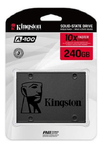 Ssd A400 240gb Disco Sólido Interno Kingston Suv400s37/240g Cor Preto