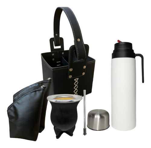 Equipo Set Matero Termo 1l Mate Bolsas Canasta Ecocuero