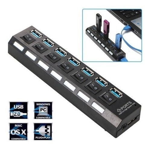 Hub 7 Puertos Multipuerto Usb 2.0 - Con Switch Individual