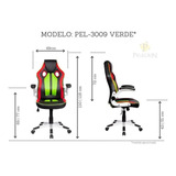 Cadeira De Escritório Pelegrin Pel-3009 Gamer  Vermelha, Preto E Verde Com Estofado De Couro P.u.