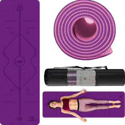 Tapete Antideslizante Yoga 6mm con lineas de alineación | Esterilla antiderrapante de alta calidad de TPE para yoguis, pilates, entrenamiento en casa, funcional y estiramientos con líneas de Guía | Meses sin interés