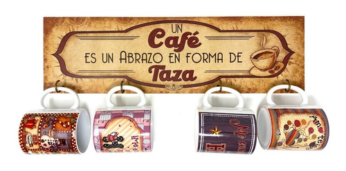 Añoranza Mensaje En Madera - Porta Tazas Café Abrazo