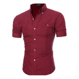 Camisa Social Masculina Slim Fit Manga Curta Com Elastano