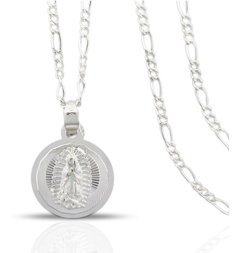 Medalla De Virgen De Guadalupe Con Cadena De Plata Fina .925