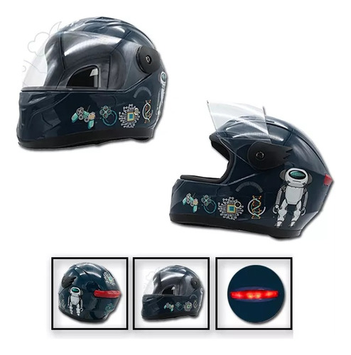 Casco Cerrado Infantil C/luz Ciborg Brillante  Robot Back Rm