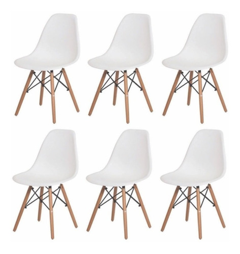 Silla Eames X 6 Unidades Patas Madera Diseño Moderno