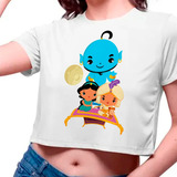 Camiseta Cropped Infantil Aladdin Jasmine Genio Desenho Tape