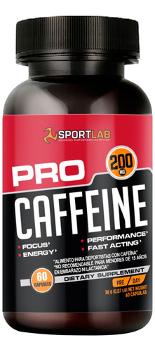 Caffeine 200 - Sportlab, Energía (60 Caps) Sabor Sin Sabor