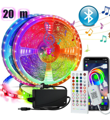 Fita Led Rgb 5050 + Controlador Bluetooth + Fonte 12v 20m