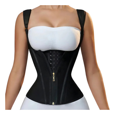 Faja Colombiana Doble Cierre Reloj De Arena Cinturilla Látex Color Negro Talla Xl | Envío gratis