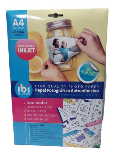 Papel Fotografico Autoadhesivo X 20 Hojas Inkjet A4 120grs