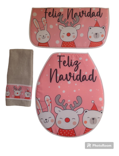 Juego De Baño Navideño. Varios Estampados, 3 Piezas