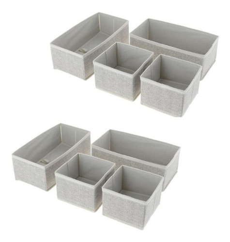 Set X 8 Cajas Organizadoras En Tela Beige 