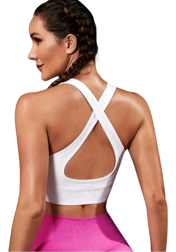 Crop Top Deportivo Con Cremallera - Copa Removible - Blanco