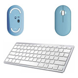 Mouse Azul / Teclado Sem Fio Wireless-bluetooth Keyboard