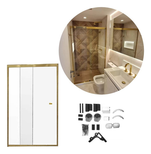 Kit Box Banheiro Dourado Quadrado Gold S/ Vidro 1,90 X 1,50m