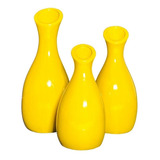 Trio  Vasos Cerâmica Amarelo Enfeite & Rack &nicho Sala +...