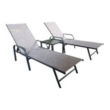 Set 2 Reposeras Con Mesa Para Jardin/terraza/piscina Gris