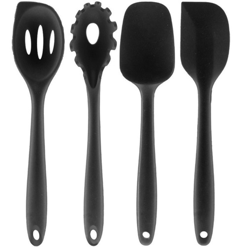 Kit 4 Peças Silicone Colher Espátula Escorredor Pegador