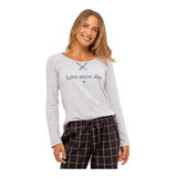 Pijama Feminino Inverno Manga Longa Flanela Xadrez.