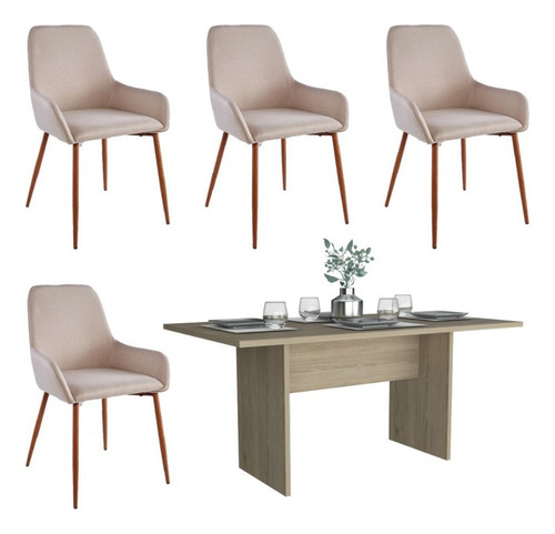 Comedor Kowa Beige Incluye Cuatro Sillas Café Claro