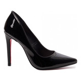 Scarpin Social Sapato Salto 12cm Verniz Luxo Bico Fino Preto