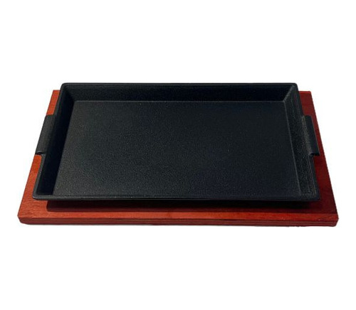 Plato De Fierro Fundido Rectangular Con Base De Madera 27cm