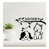 Vinilo Decorativo Perro Y Gato Welcome Ramas Pegatina 