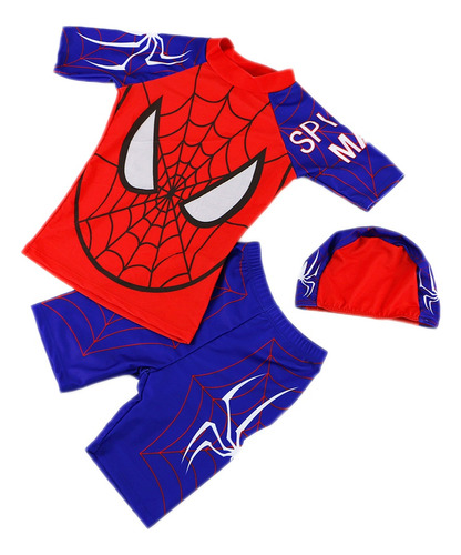 Spiderman Hombre Araña Traje De Baño Y Gorro Para Niños