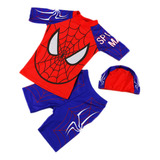 Spiderman Hombre Araña Traje De Baño Y Gorro Para Niños