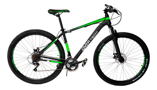 Bicicleta Mtb Overtech R29 Acero 21v Freno A Disco Pp Color Negro/verde/blanco Tamaño Del Cuadro M