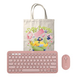 Combo Logitech Mouse M350s+teclado Bt K380s+totebag Rosado