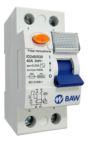 Interruptor Diferencial Disyuntor Bipolar 2x 40a Baw Inc6000