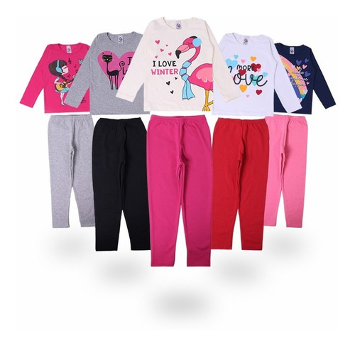 Conjuntos Roupas Meninas Infantil 5 Blusas + 5 Calças Leggin