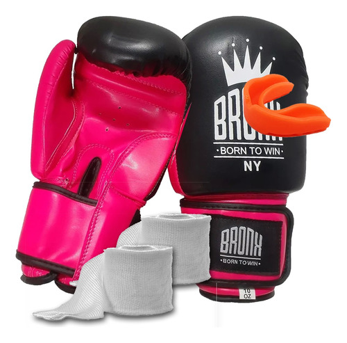 Kit Guantes De Boxeo + Vendas + Bucal Combo Box Entrenar Gym