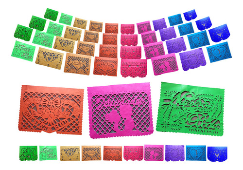 Papel Picado Para Boda 6 Paquetes De 10 Tiras 5 M Multicolor