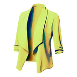 Saco Blazer Casual  Cardigan Dama 3/4 De Mujer Verde Limon