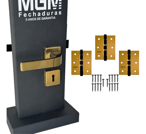 Fechadura Para Porta Quarto Bronze Interna + Dobradiça Mgm