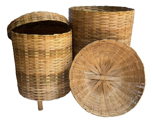 Cesto De Roupa Grande Bambu Casal Anti Odor Anti Fungo 2 Uni