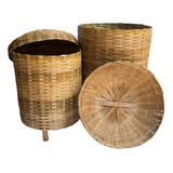 2 Cesto De Roupa Bambu Casal Anti Fungo Mofo Odor Linha Luxo