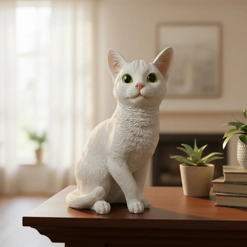 Estatua Gato Sentado 30cm Figura De Resina - Arte Atilano