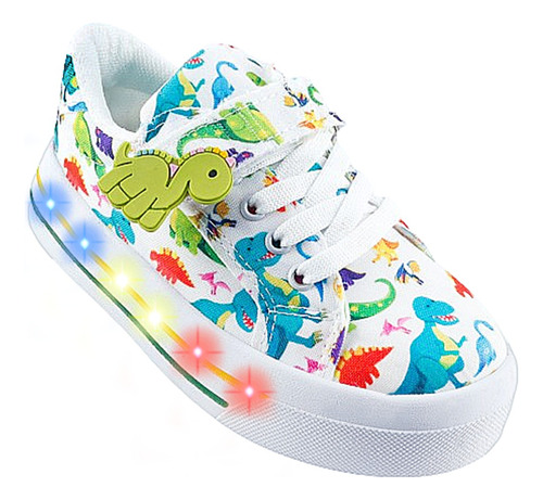 Tenis Niño Dinosaurios Blancos Rex Luces Leds T-rex 1026-bd