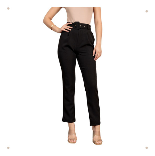 Calça Feminina Com Cinto Removivel Alfaiataria Casual Slin