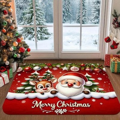 Felpudo Con Diseño De Reno, Diseño De Papá Noel, Antidesliza