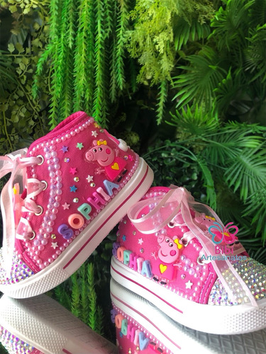 Tenis Infantil Personalizado Peppa Pig Cristais Perolas