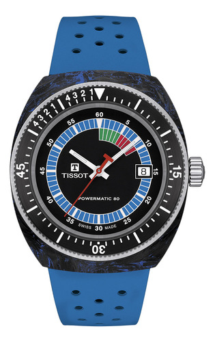 Reloj Unisex Tissot T145.407.97.057.01 Sideral Powermatic 80 Color De La Correa Azul Color Del Bisel Plateado Color Del Fondo Negro