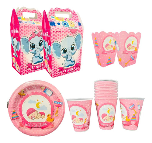 Kit Fiesta Baby Shower Niño Niña 120p Desechable 30 Invitado