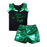 Petitebella Happy St. Patrick 's Day Negro Camisa Verde Blin