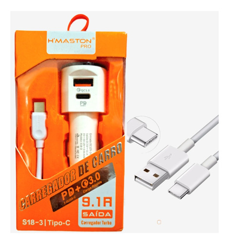 Carregador Veicular Usb-c Pd+qc3.0  Turbo Tipo- C